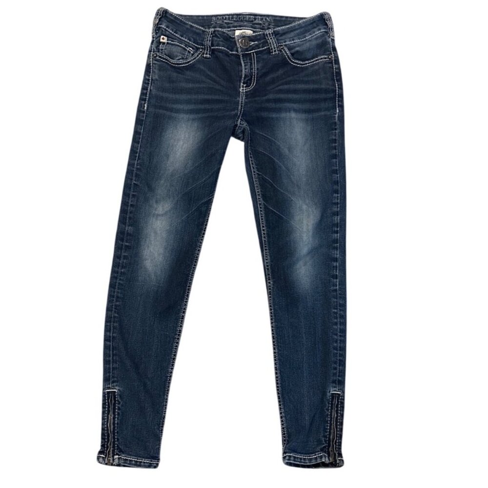 Bootlegger Paradise Jeans Women 28 Dark Wash Skinny Zippered Ankles Y2K Retro